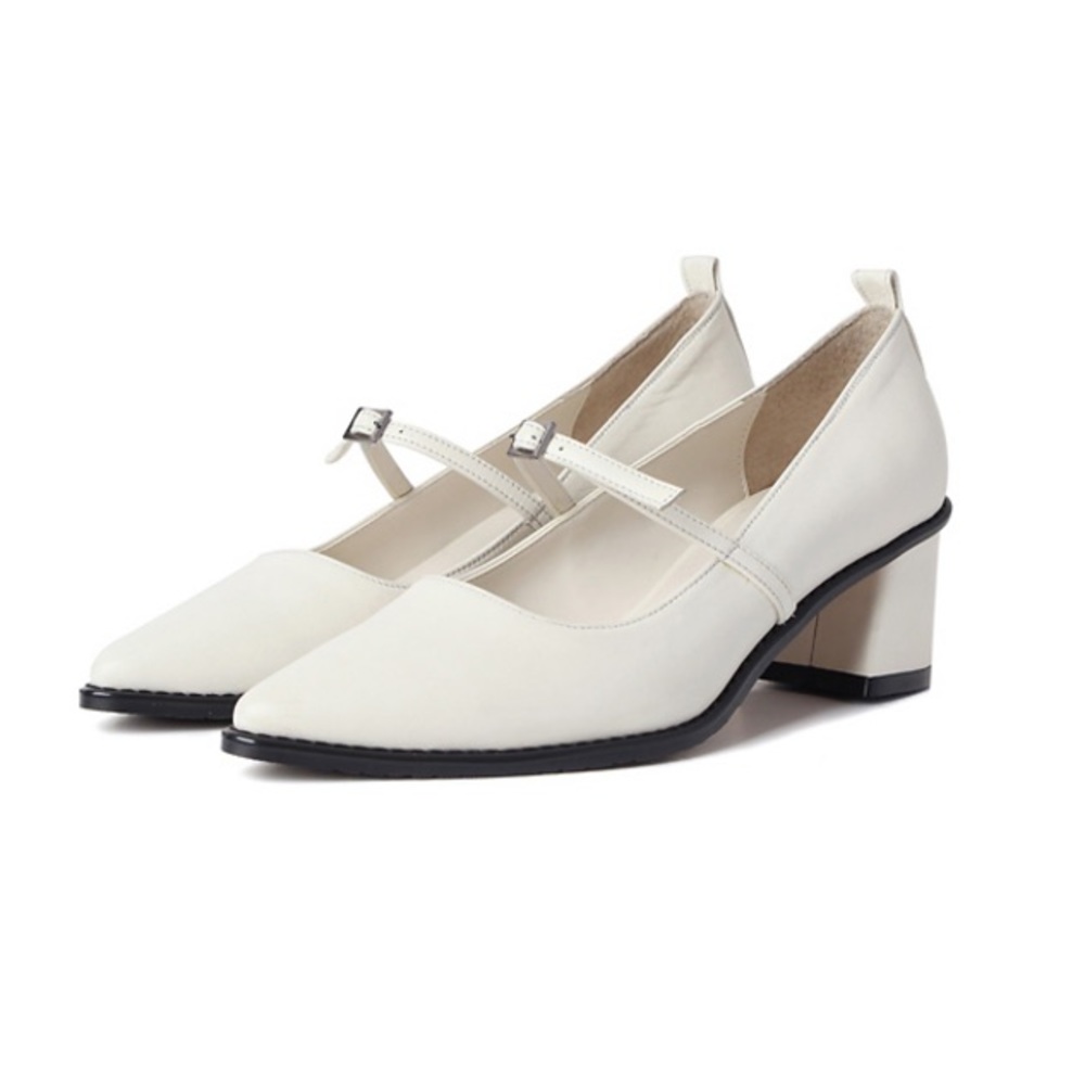 Marcie Cream white Strap Handmade Leather Pumps